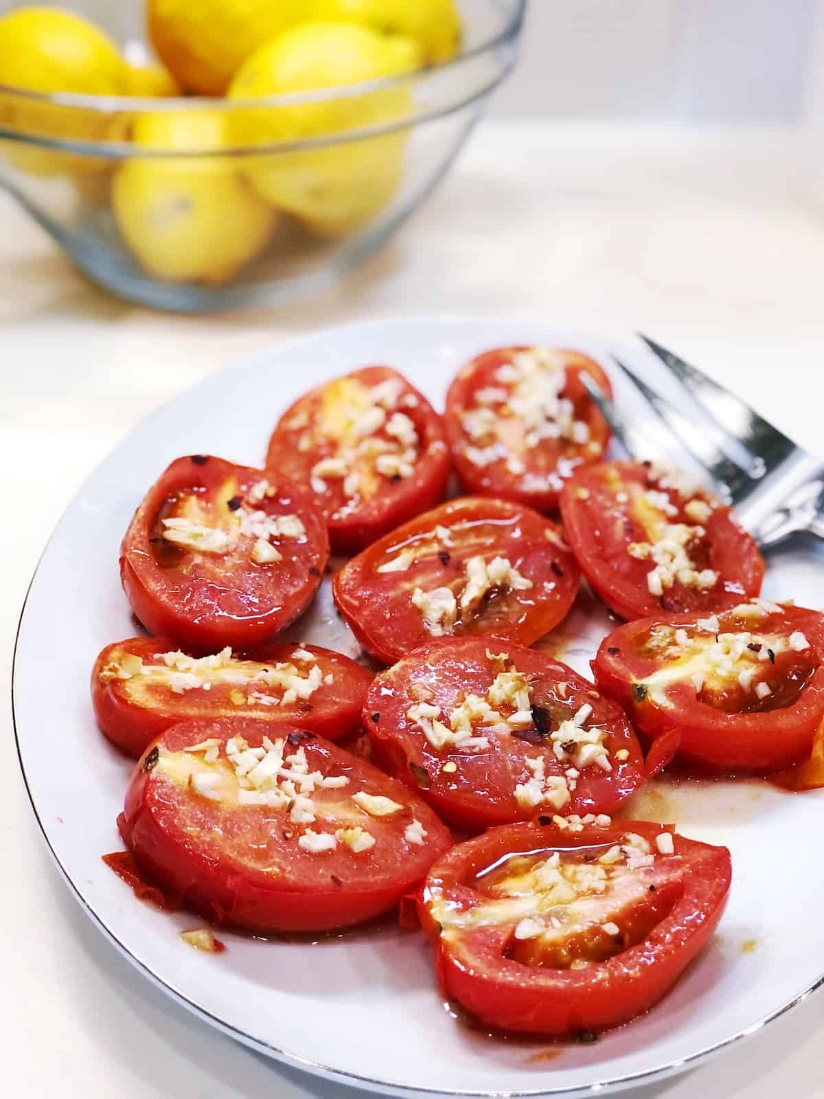 italian roasted tomatoes on plate