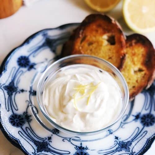 ricotta dip on a plate with crostini