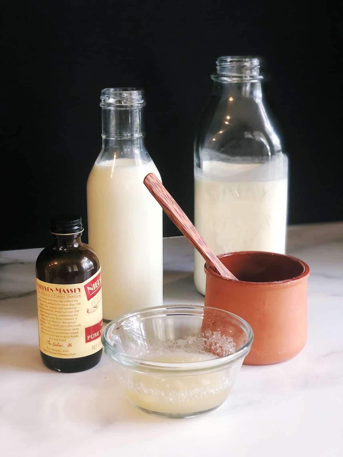 panna cotta ingredients on white counter