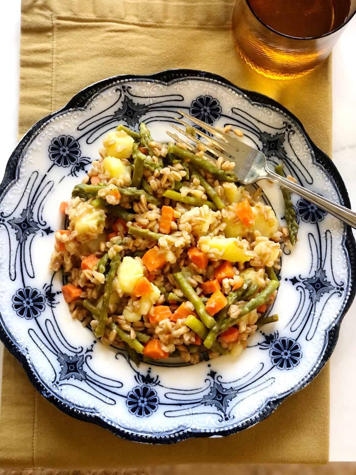 Italian farro with vegetables on a plate