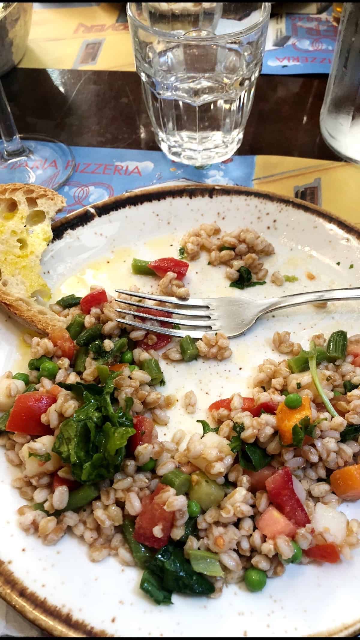 farro salad in Firenze on a plate in a restaurant