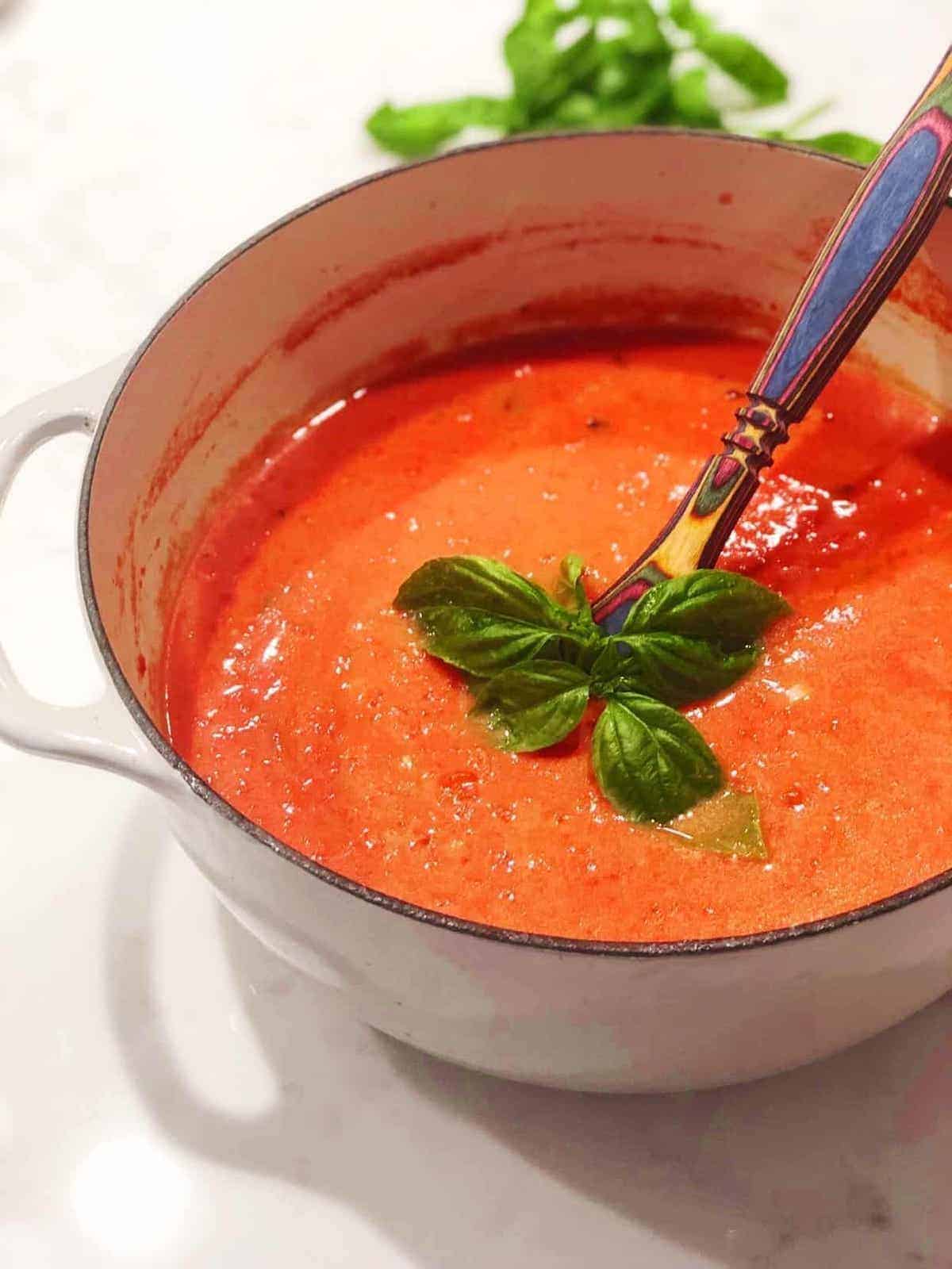tomato soup from passata in a large pot