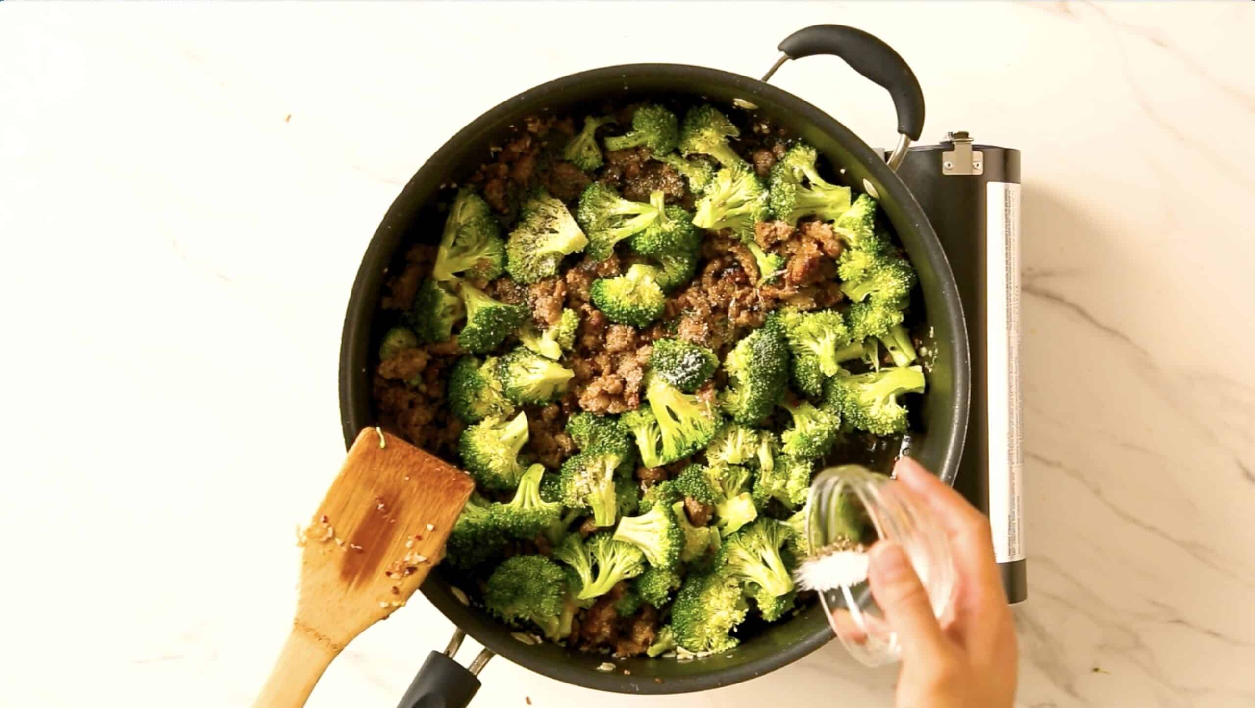 Cooking broccolini for sausage broccolini pasta.