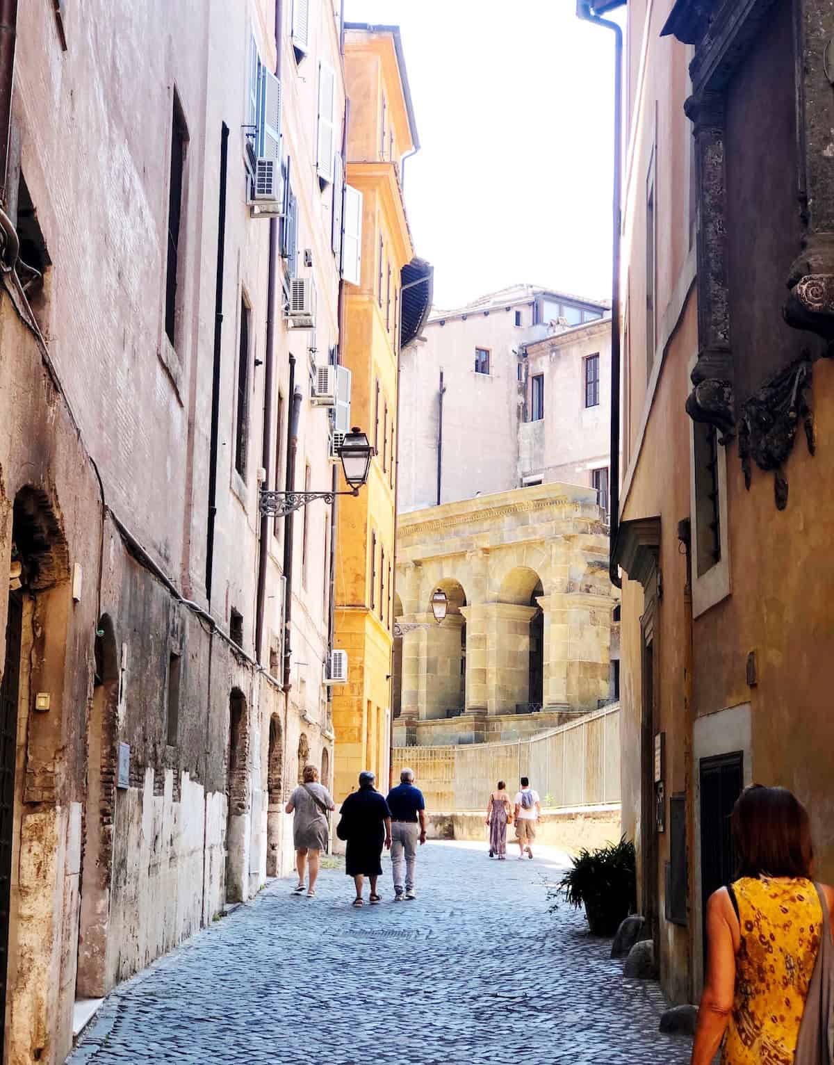 A street with old buildings in Rome, Italy.