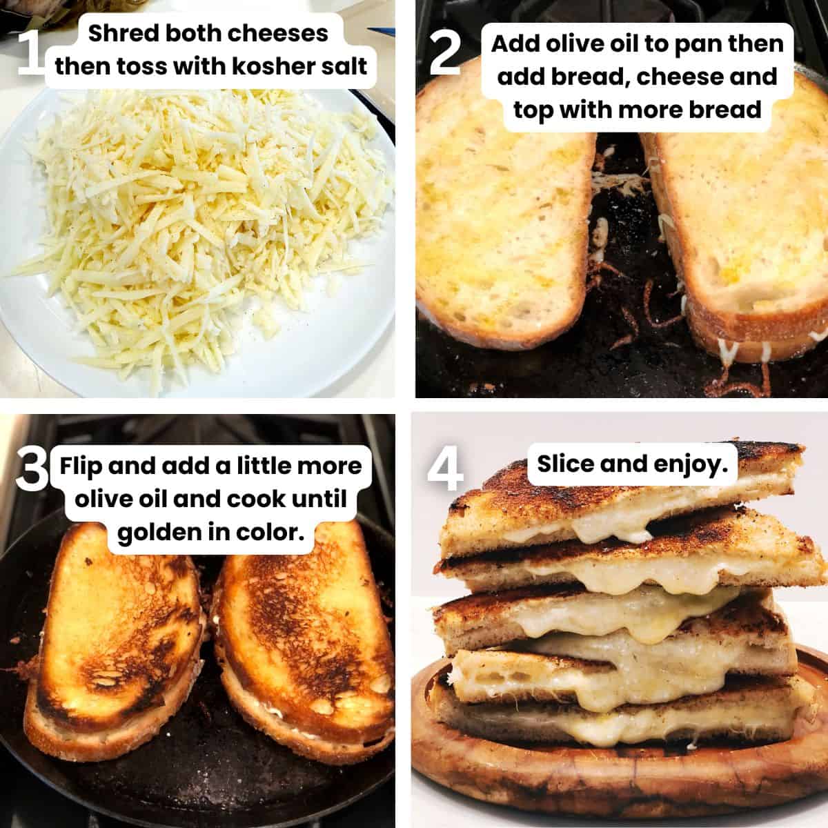 Making the Italian grilled cheese sandwiches.