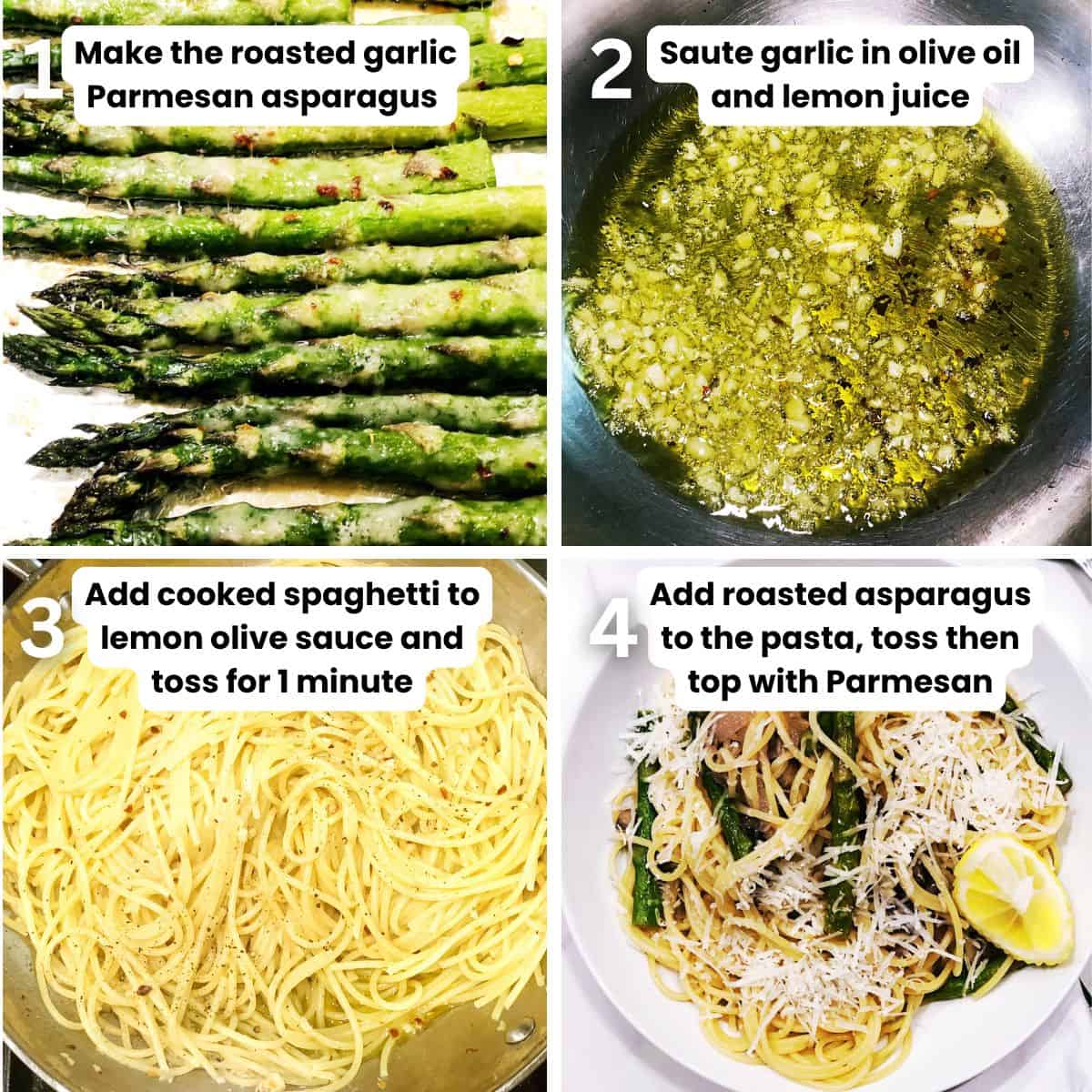 Preparing the asparagus and lemon spaghetti.