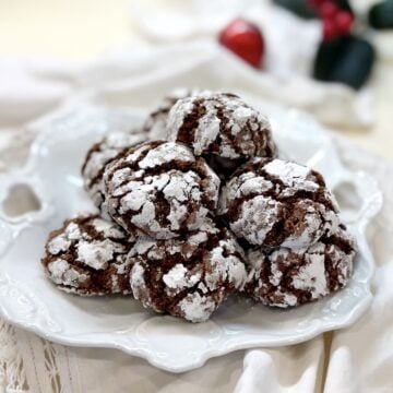 Chocolate almond cookies on a plate.