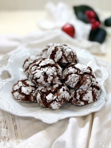 Chocolate almond cookies on a plate.