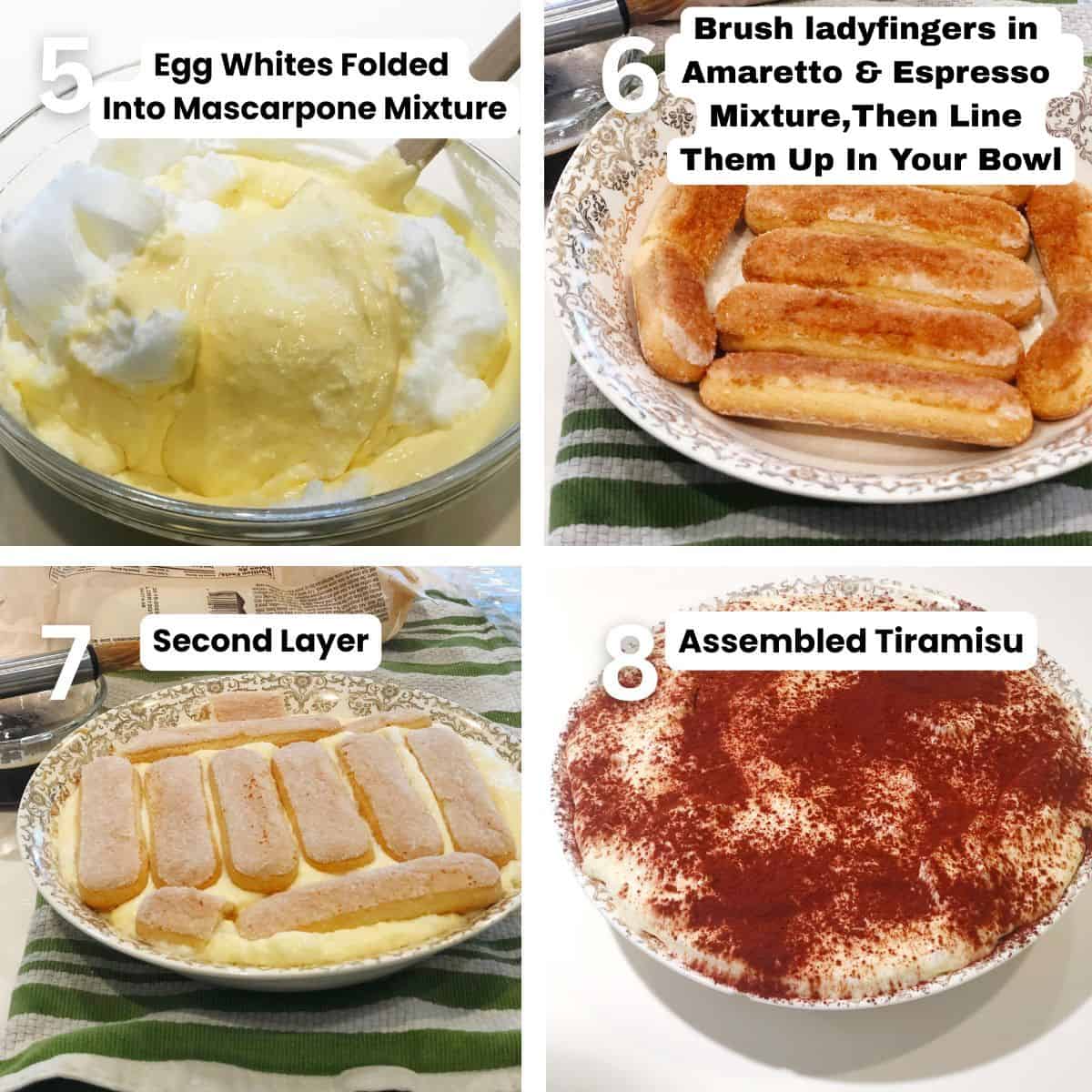 Preparing the Amaretto tiramisu and assembling it.