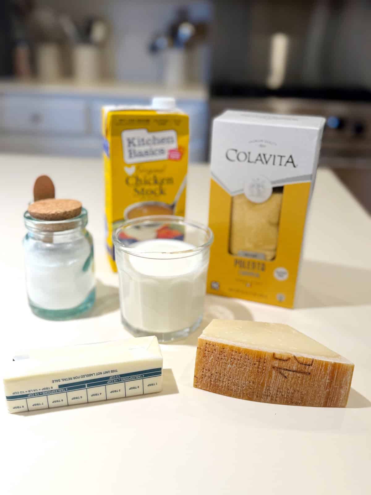 Ingredients to make creamy polenta.
