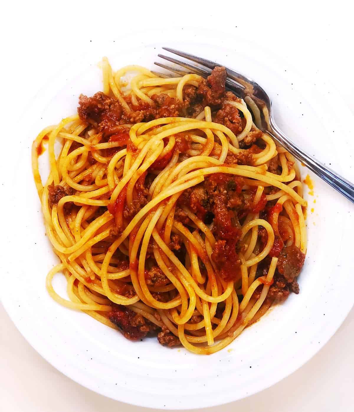 Italian meat sauce tossed with spaghetti.