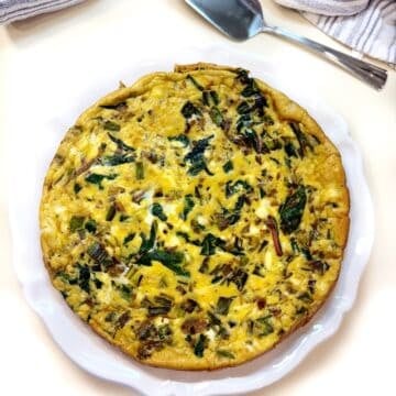 Swiss chard frittata on a plate.